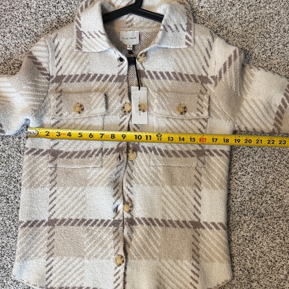 Pink Rose Cream and Tan Plaid Sweater/Jacket. Super soft and cozy. NWT - Picture 5 of 8